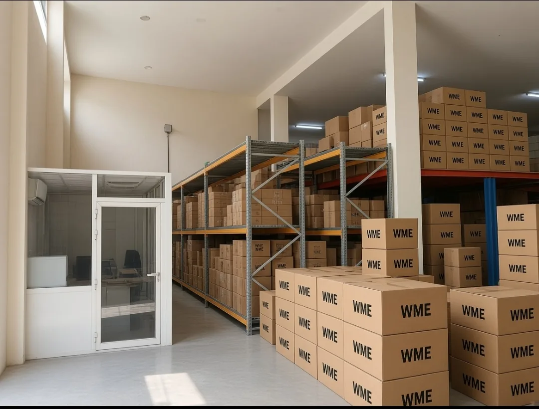WME-branded stock on pallet racking