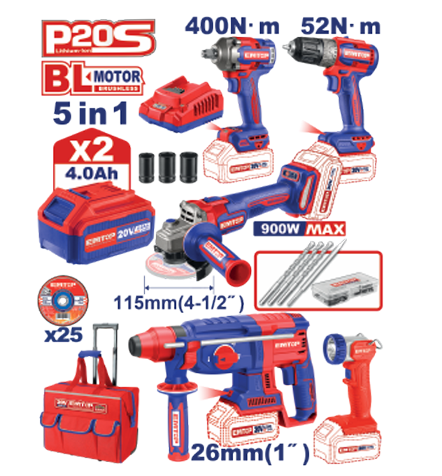5 Pcs Cordless Industrial Combo Kit