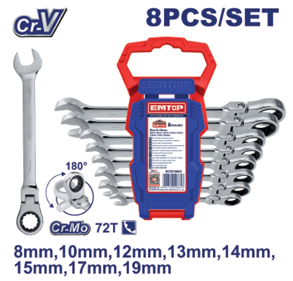 8 Pcs exible ratchet spanner set