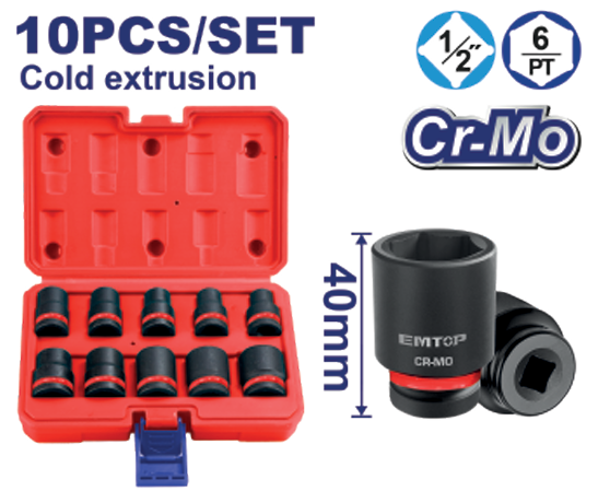 10 Pcs 1/2" impact socket set